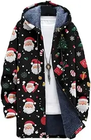 [DMOYALA] Zip Up Winter Coat for Men Fleece Lined Christmas Hooded Sweatshirts Trendy Long Cardigan Hoodie with Pockets