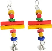 Trendypets Pet Bird Rope Cluster Blocks With Bell 27Cm 2Pce Natural Wood Vivid Color Swing
