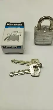 Master Padlocks 105 keyed different 1-1/8" wide 3/16" shackle steel laminated