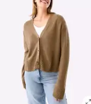 Womens Cardigan Sz 16 Brown Tan Button Up Short Knit Anko