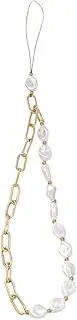 JJLFresheners 1Pc White Phone Lanyard, Metal Chain, Pearl Beaded Phone Charms, Universal Anti Lost Chain, Wrist Strap, Decorations Charm Keychain Accessories, Metal, Agate