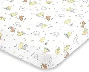 Disney Winnie the Pooh Classic Pooh 100% Cotton Fitted Mini Crib Sheet in Ivory, Butter, Aqua and Orange, Ivory, Butter, Aqua, Orange