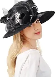 [HIMESPORT] Wedding Bridal Church Party Derby Hats for Women Bow Formal Bowler Hat Wide Brim Fascinator Flat Top Fedora Hats