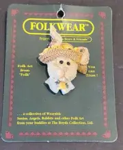 Boyds Folkwear Lapel Rabbit ~ Hare Pin Daphne In A Straw Hat #2668 Retired