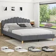 ALFORDSON Bed Frame Base King Size with Linen Fabric Upholstery, Bed Platform Foundation with Headboard for Mattress Topper, Tania Fabric Grey