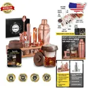 Elegant 13-Piece Bartender Kit with Whiskey Smoker & Bamboo Stand in Pink Gold