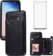 Asuwish Compatible with Samsung Galaxy S10e Wallet Case and Tempered Glass Screen Protector Card Holder Stand Flip Leather Cell Phone Cases for Glaxay S 10e Gaxaly 10se Galaxies Se10 Women Men Black