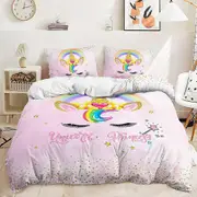 v2221 Bed Sheets Unicorn Bedding Sets Cartoon Duvet Cover Sets Twin Full Queen King Size Pillowcase for Kids Girls Birthday Gift Home Decor 3-Piece Be