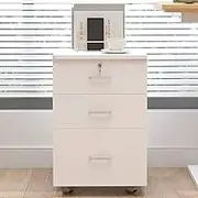 Wood Grain File Cabinet with Lock 3 Drawer Movable Printer Bracket for Home Office Black 40x36x56cm
