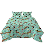 Pattern of Heart Flower and Dachshund Coverlet