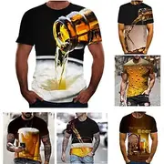 Men's Graphic 3D Beer Shirt T shirt Short Sleeve T shirt Round Neck Shirt Basic Going out Weekend Dark Grey A B Clothing Apparel Plus Size S M L XL 2XL 3XL 4XL
