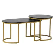 Oikiture Nesting Coffee Table Set of 2 Marble Effect Gold Black