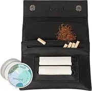 skaard Tobacco Pouch | Genuine Leather | Magnetic Closure | Double Paper & Filter Compartment | Zip Compartment | Brown/Black, Black, 32g, Cigarette case