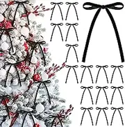 24 Velvet Christmas Bows, 5 x 7 Inch Rustic Vintage Gift Bows for Christmas Tree, Wreath, Garland (Black)
