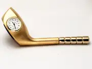 PLATINUM: GOLD FINISH MINI GOLF CLUB STYLE NOVALTY CLOCK WITH LETTER OPENER