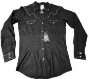 Rock 47 Shirt Long Sleeve Black Metal Studded Snap Front NWT SZ M Womens