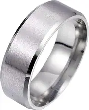 [COMVIP] 8mm Men Comfort Fit Matte Stainless Steel Wedding Band Simple Ring Silver 6