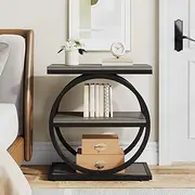Tribesigns End Table, 3-Tier Side Table, Slim Sofa Side Table for Living Room, Tall Bedside Table Nightstand for Bedroom, Grey and Black