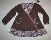 New Rabbit Moon Girls 4 year Brown Lavender Leopard Print Ruffle Tunic Top Soft