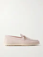 [Tod's] Tod's - Raffia-trimmed Suede Loafers - Blush - IT39.5 IT 39.5 Pink