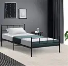 Single Metal Bed Frame Platform Mattress Base Metal tube Slat Black 150kg MAX