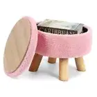 Storage Ottoman, Round Small Ottoman with Storage, Teddy Velvet Foot Stool Pink