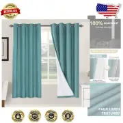 Elegant Teal Linen Blackout Curtains – 72" Long, 100% Light Blockage, 2 Panels