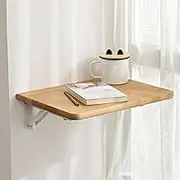 Wooden Wall Table, Small Foldable Wall-Mounted Desk, Floating Laundry Folding Table with Metal Shelf Bracket for Dining Kitchen Bar(40x40cm)
