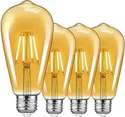 TopLeder E27 Edison Light Bulbs 4 Pack, 4W Dimmable Screw Bulb Vintage LED Filament Bulb 400LM 2700K Warm White, 40W Incandescent Equivalent, ST64 Amber Glass