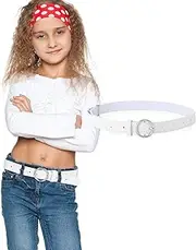 [Coubeau] Boys Girls Elastic Belt - Adjustable Buckle Belt with Leather for Children from 3-15 Years, white circle waist, Eine Einheitsgröße