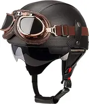Motorcycle Half Helmet Retro German Handmade Leather Half Face Quick Release Buckle &Amp; Goggles - ECE Approved Vintage Motorcycle Open Face Helmet Cap Half Shell Helmet+Goggles
