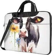 Laptop Shoulder Bag Laptop Bag Computer Bag Watercolor Cow And Daisy Flower Messenger Bag for Unisex