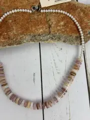 Peyote Bird Pearl Agate Sterling Silver Beaded Necklace 20” J034