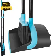 Dust Pan and Broom Set with 48" Long Handle,House Broom with Standing Dustpan C