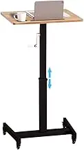 Rocker Adjustable Standing Table, Mobile Laptop Desk for Bed, Movable Computer Desk with Wheels, Overbed Table with Cup Slots, for Couch, Living Room
