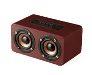 Wooden Combination Speaker Wireless Bluetooth 4.2 Speaker, Stereo Loudspeakers with 2 Horn, Portable Mini Multimedia Music Speakers - Red wood