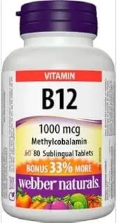 Webber Naturals B12, 1000 mcg Sublingual (Methylcobalamin), 80 Tablets Bonus Pack