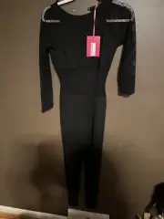 Boohoo Black Net Jumpsuit Cutout Size 10