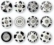 Set of 12 Pcs Ceramic Door Knobs Hand Painted Beautiful Cupboard Knobs Cabinet Drawer Pull knobs Kitchen Knobs (Black)
