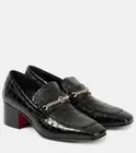 Christian Louboutin MJ MOC 50 Croc Leather Heeled Loafers Shoes Chain CL $1195
