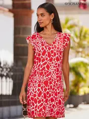 Sosandar Red Geometric Print Shift Dress (537405) | $159