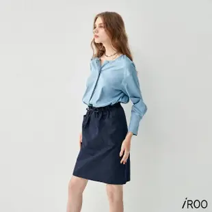 【iROO】時尚抽繩牛仔拼接洋裝
