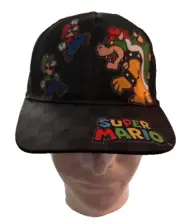 New! Super Mario Bros & Bowser & Peach Hat Black Strapback Cap Nintendo Youth