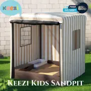 Keezi Kids Sandpit Wooden Sandbox Sand Pit with Canopy Window Water Basin 120cm
