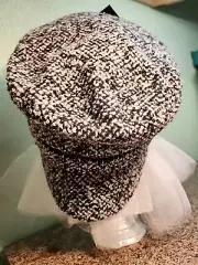 Amiee Lynn Marble Black Tweed Cabbie Cushioned Hat One Size NWT