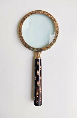 Shiny Brass Vintage Magnifying Glass With Designer Ceramic Handle Table Top Gift