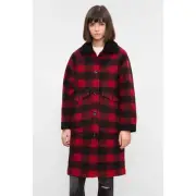 Diesel Coat Plaid Red Black Plaid Wool Flannel Casual Women's Size L NEW $875