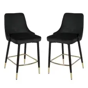 Raimon Furniture Set of 2 Luisa Velvet Fabric Kitchen Counter Bar Stool 63cm - Black