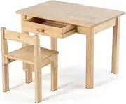LINA Kids Study Table and Chair Set, Solid Wood Kids Table and Chair Set; Toddler Table and Chairs for Drawing, Eating, Reading
