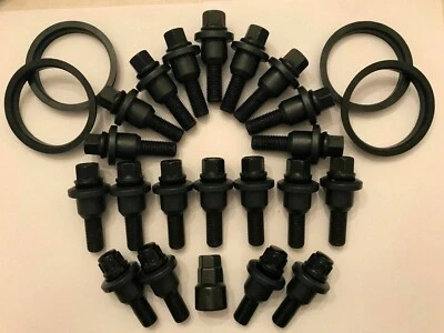 BLACK ALLOY WHEEL BOLTS COLLAR LOCKING RINGS FIT LAND ROVER RANGE ROVER TO VW T6